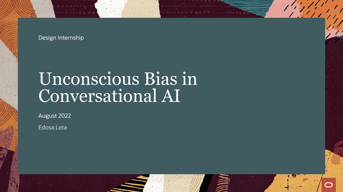 Title slide: Unconscious Bias in Conversational AI, August 2022